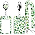 BKBKAAK Shamrock Clover Lanyard with Badge Holder - Retractable Reel Clip for ID Badges, Credit Cards, Keys & Access Cards, Silky Lanyard & Name Tag Holder for St. Patrick's Day, Women, Kids, School