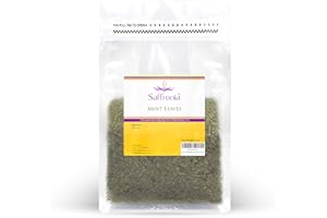 Saffronia Premium Quality Dried Mint- Fresh and Aromatic- Natural Mediterranean Mint Leaf-Ideal for Mexican, Indian, Mediterranean, and Asian Cuisine. Salads and Tea- 6oz (Pack of 1) Resealable Bag