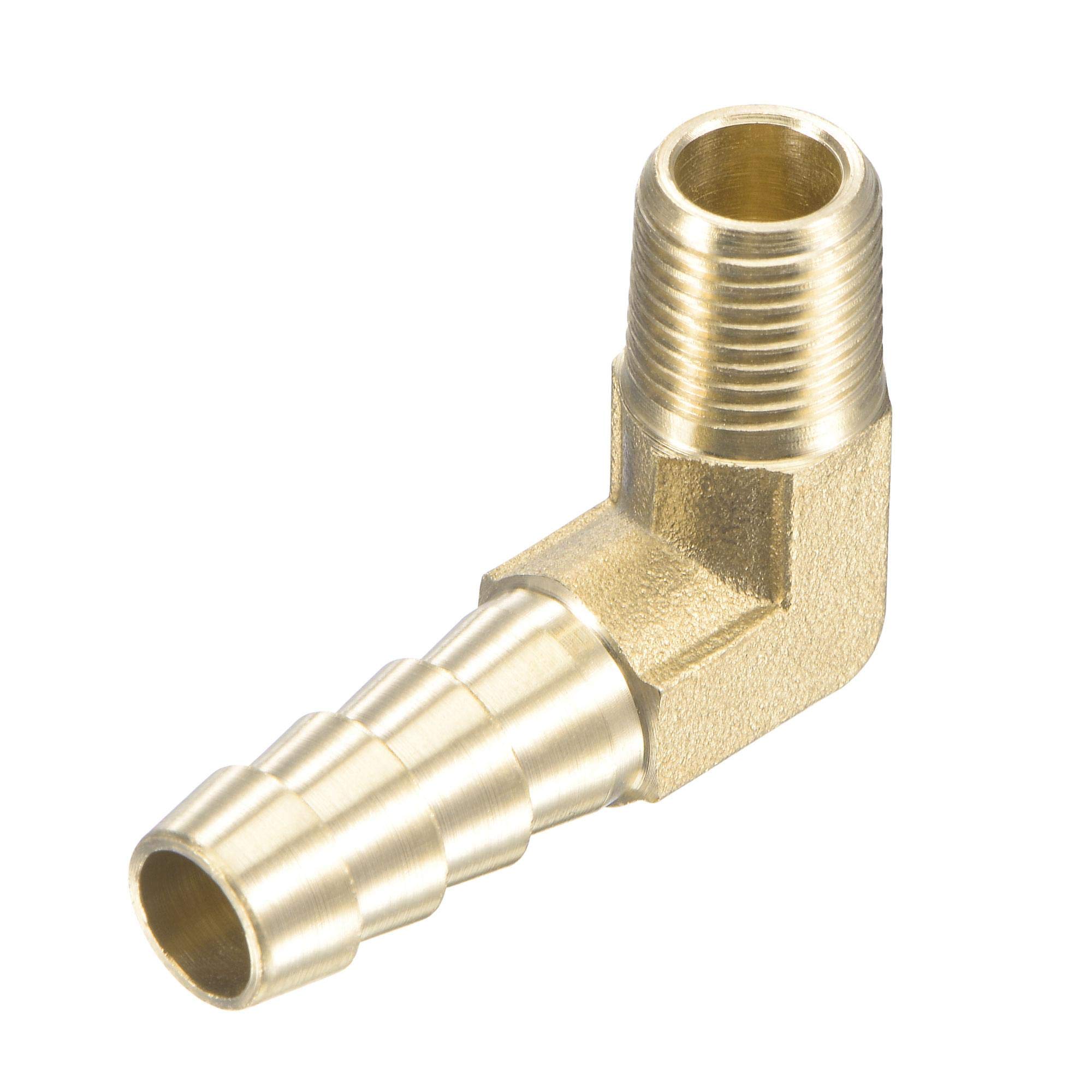 sourcing map Brass Hose Barb Fitting Elbow 5/16 Inch x 1/8 NPT Male Thread Right Angle Pipe Connector