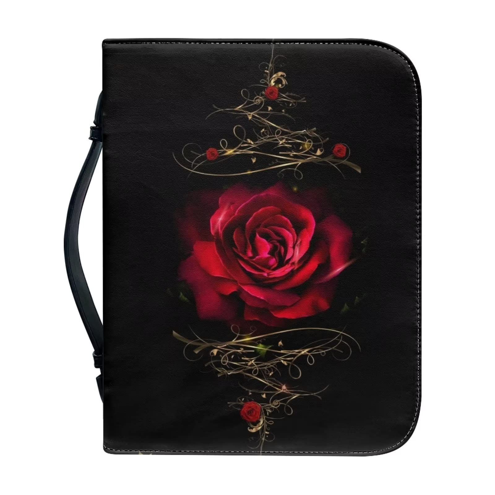 Photo 1 of Talayituse Red Rose Floral Pattern Faux Leather Bible Cover for Men Boys Women Girls Christian Bible Case with Handle Carrying Book Case Protector Bible Tote Handbag Gifts, M