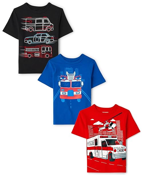 The Children's Place,Baby-Boys,and Toddler Vehicle Short Sleeve Graphic T-Shirts,multipacks,Rescue Cars/Firetruck/Ambulance 3-Pack,18-24 Months