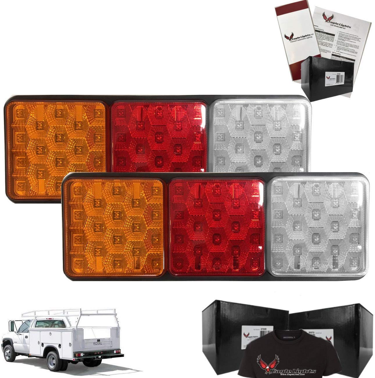 Eagle Lights 8002 LED Module Generation II Rubbolite Universal Rear Lamp Replacement 12V / 24V 4 x 4 Inch Lenses for Dump/Tow Trucks, Stake/Utility Body, Flatbeds - Double Pack with Load Resistors