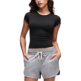 CRZ YOGA Cloud Jersey Crewneck Baby Tee for Women - Casual Workout Basic Short Sleeve Shirts Summer Daily Soft Stretchy Tops