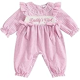 GOOCHEER Newborn Baby Girl Fall Outfit Little Sis I M New Here Smocked Romper Plaid Bow Ruffle Long Sleeve Jumpsuit Clothes