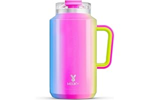 Meoky 50 oz Tumbler with Handle, Stainless Steel Vacuum Insulated Tumbler with Lid and Straw, Keeps Cold for 36 Hours, 100% Leak-proof, BPA-Free (Carnival)