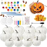 Hiawbon Pumpkin Painting Kits Paintable Pumpkins | Glow in The Dark Pumpkin Painting Kits 12 White Foam Pumpkins for DIY Halloween Thanksgiving Fall Decor