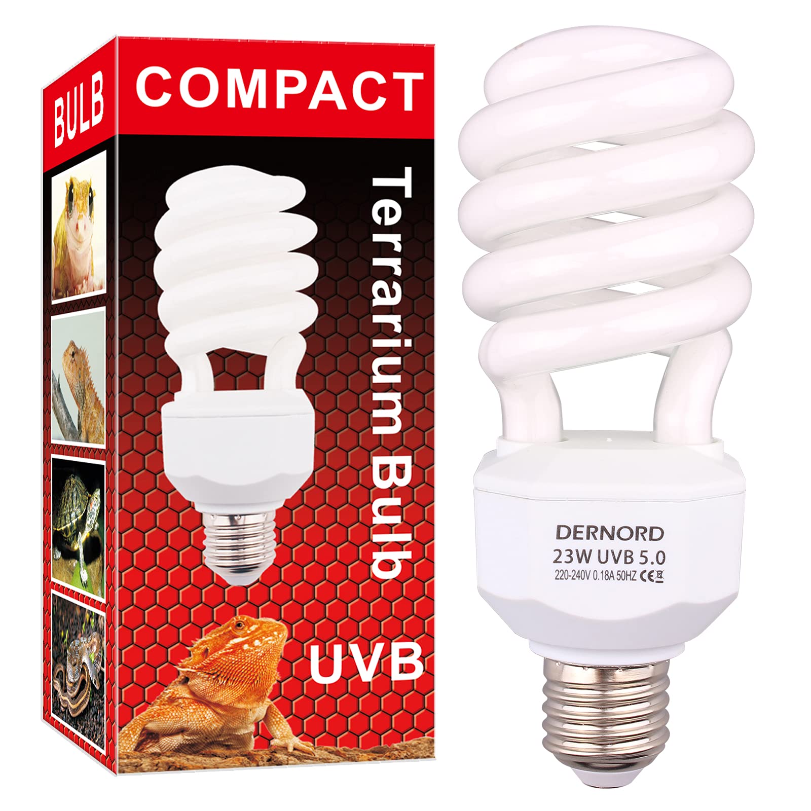 DERNORD UVA UVB Light Bulb - 5.0 23 Watt UVB Light Reptile Kit UVB Bulb Lizard Bearded Dragon Chameleon Tortoise Lamp