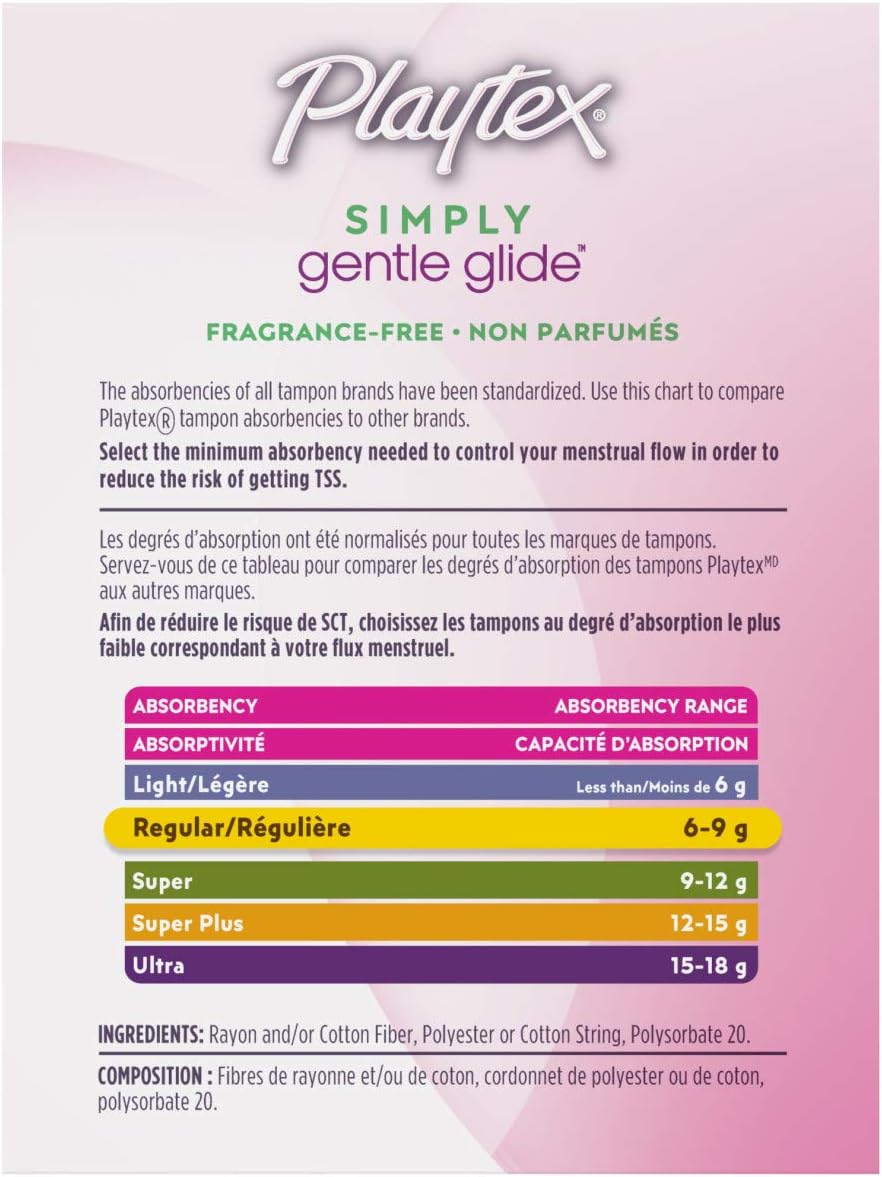 Playtex Simply Gentle Glide Unscented Regular Absorbency Tampons with 360 Protection, 72 Count: Health & Personal Care