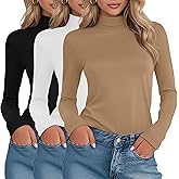 Velvelhall 3 Pack Women's Cotton Turtleneck Tops Long Sleeve Shirts Stretch Undershirt Casual Basic Fall Winter Clothes