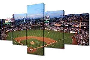 5 Panels Framed Wall Art - Baseball Stadium Wall Decorations for Living Room Cityscape Skyline Pictures - Contemporary Home D