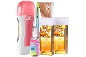 Vuteehy Roll on Wax Kit, Rolling Wax Hair Removal Kit for Women Men, Waxing Kit for Hair Removal, Roller Waxing Kit with 2 Cartridges, 50 Pcs Strips