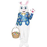SOMSOC Easter Bunny Costume Adult Rabbit Mascot Onesie Outfit Deluxe Plus Size Bunny Suit for Men Women
