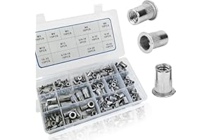 AKKTOL 200-PCS Rivet Nut Kit, Stainless Steel Rivnuts Kit, SAE and Metric Nutserts Kit with Flat Head, 6-32#8-32#10-32#10-24 1/4"-20 3/8"-16 5/16"-18 M3 M4 M5 M6 M8 M10 M12
