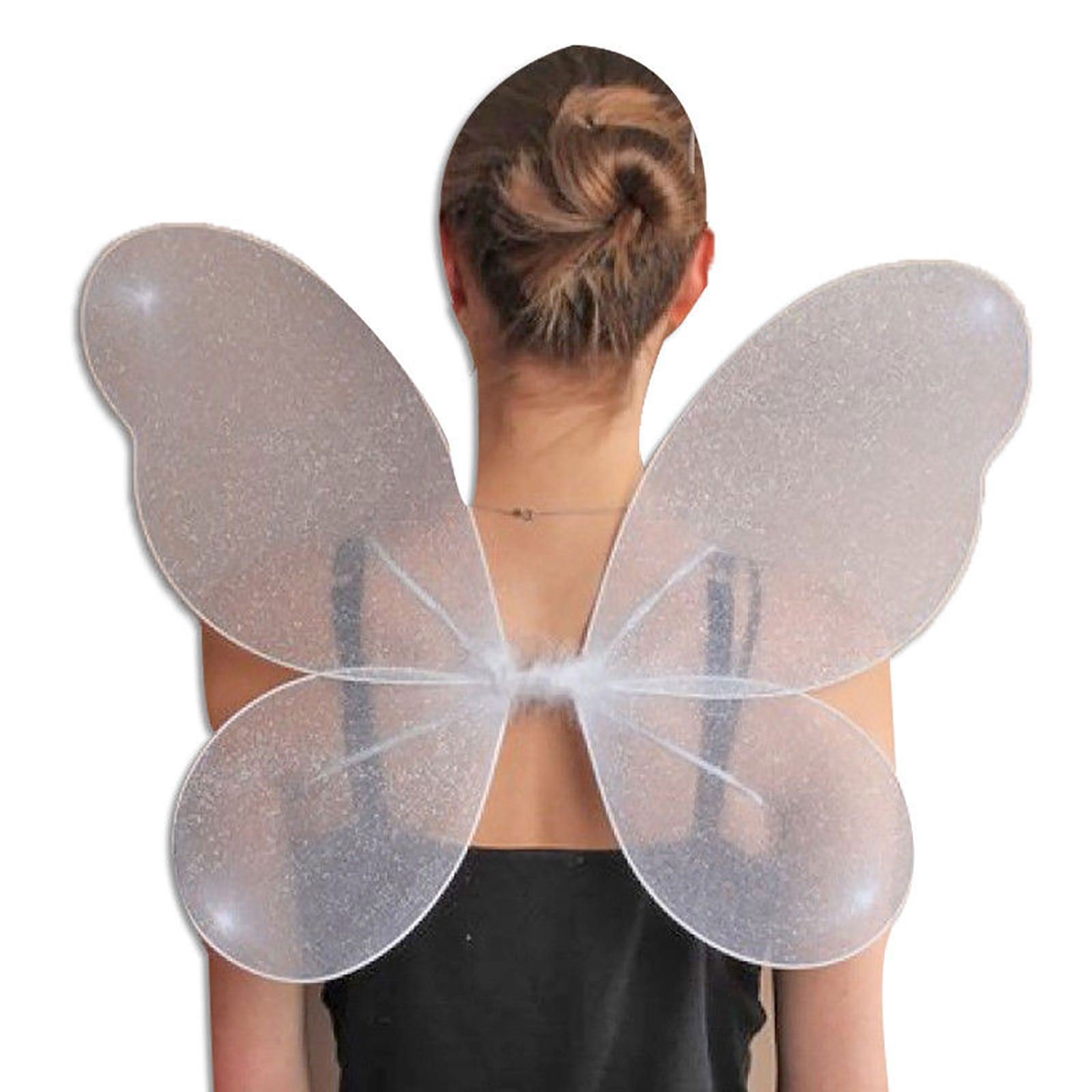 MA ONLINE Womens Net Fairy Wings With Silver Glitter Adults Hen Stag Party Fancy Accessory White