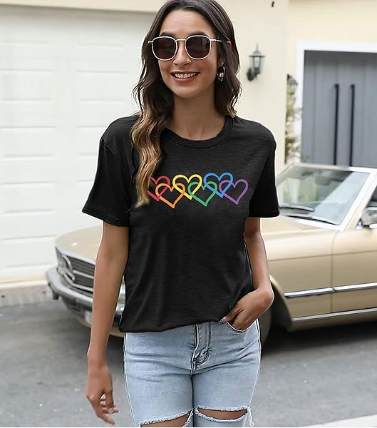 FASHGL PRIDE SHIRT WOMEN RAINBOW GRAPHIC TEE LOVE LOVE PRINT T-SHIRT LGBT EQUALITY SHIRTS SHORT SLEEVE TOPS