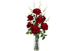 Nearly Natural 1203 Roses with Cherry Blossoms Silk Flower Arrangement, Red