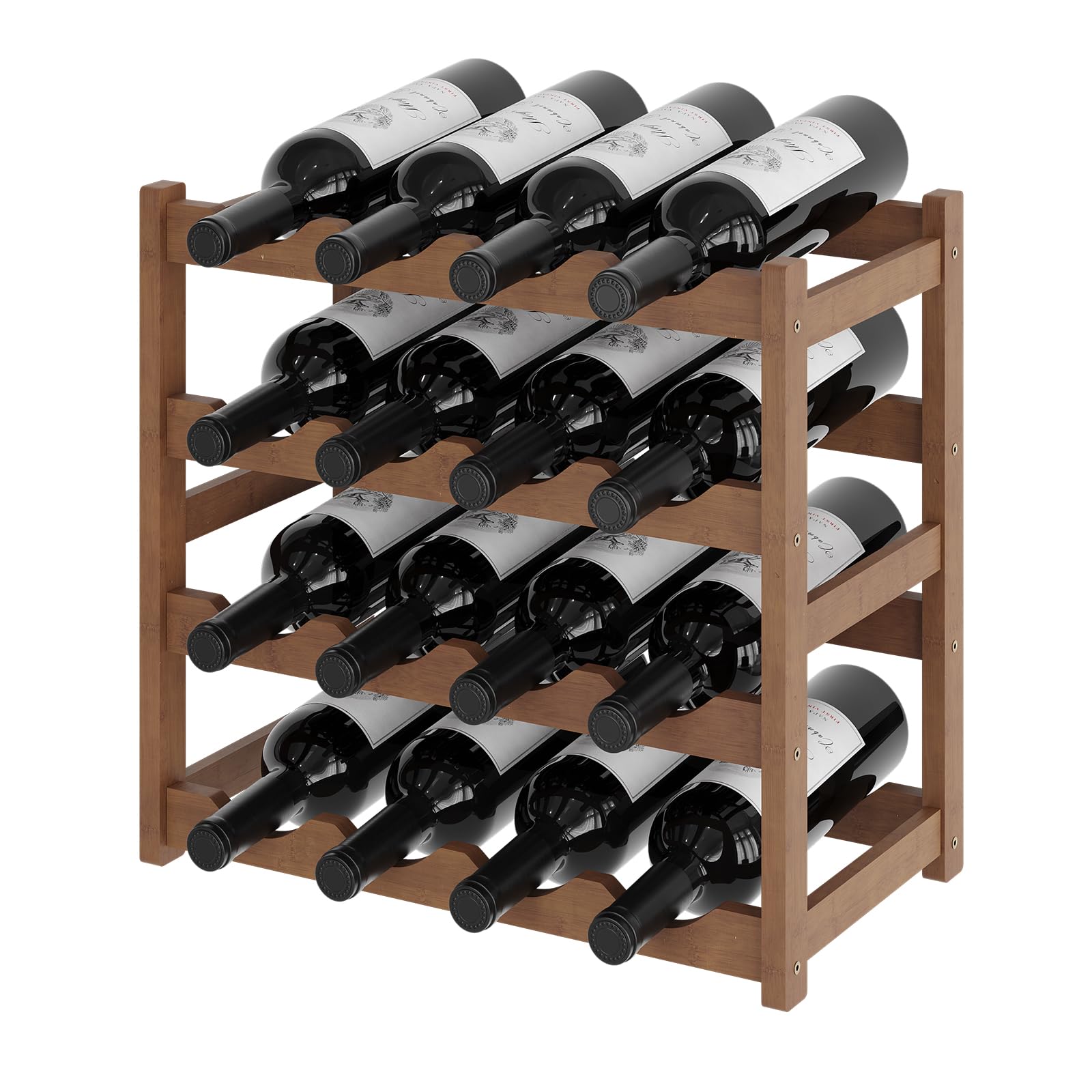 Photo 1 of AUGOHCMIL Wine Rack?Bamboo Wine Storage Cabinet Shelf?Countertop Wine Shelf- Freestanding Wine Holder for Kitchen & Pantry (Brown, 4-Tier)