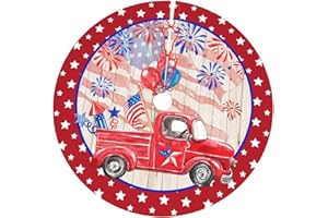 GIANLAIMA July 4th Patriotic Cute Truck Patriotic 36 Inch Christmas Tree Skirt Carpet Mat Funny Party Soft Cover Mat Decor Supplies for Xmas Halloween Decorations Occasion Farmhouse