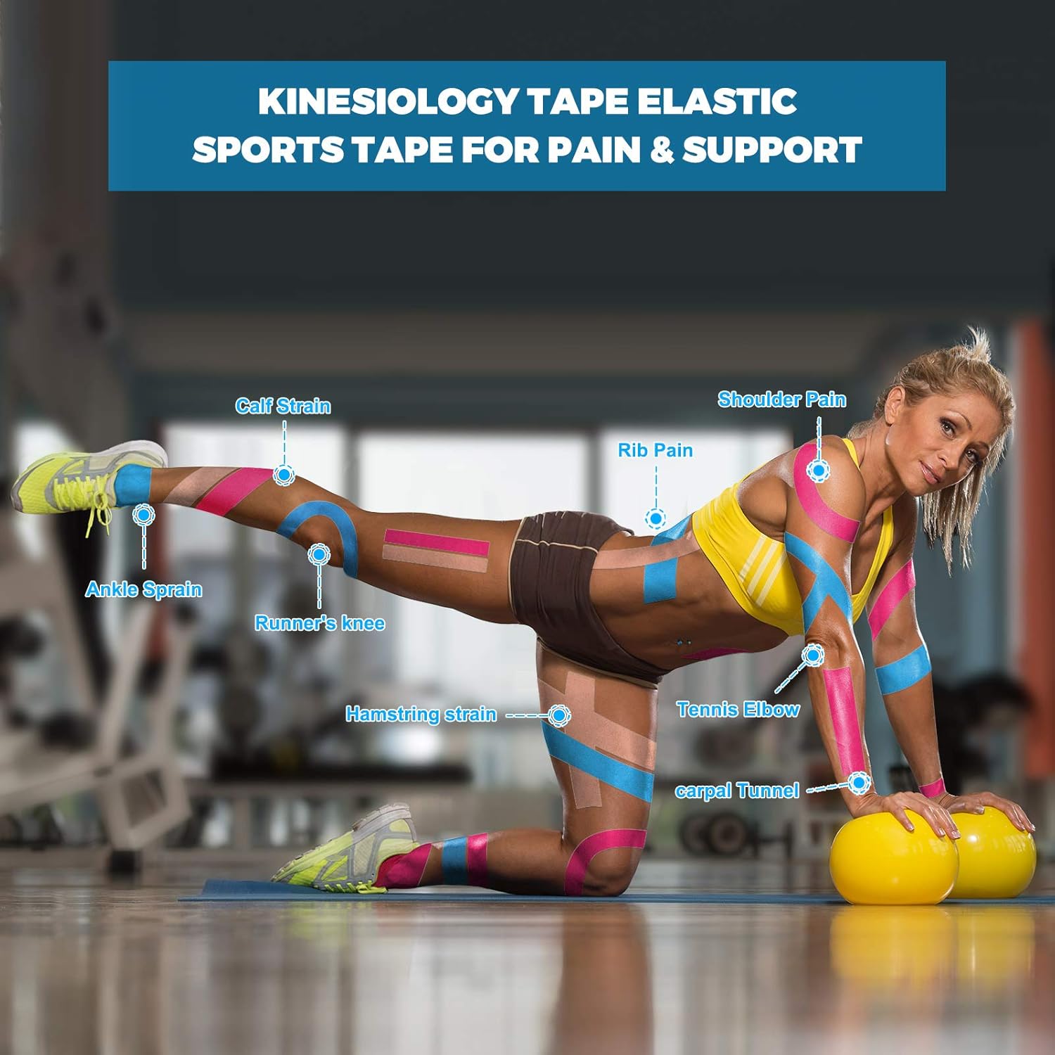 Kinesiology Tape (4 Pack) Athletic Tape 16.4ft Water Resistant Kinetic Uncut Sports Tape for Knees, Ankles, Shoulder, Pain Relief, Injury Recovery and Physio Therapy: Health & Personal Care