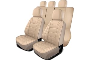 HChengkikz Car Seat Covers, Quilting Leather Seat Covers Full Set, Waterproof Faux Leather Automotive Seat Covers for Cars,Universal Car Seat Protectors Fit for Cars,Suvs,Trucks,Airbag Compatible (N4)