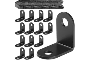 HNBUN 100 PCS Black Corner Brace 1x1 Inch, L Bracket Corner Brace Sets 90 Degree Right Angle Bracket, Black L Brackets for Wood Furniture Cabinet Chair Shelves, 26x26x16x2MM