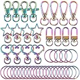 Rainbow Swivel Lanyard Snap Hook with Key Rings 40pcs 5 Style Lobster Claw Clasps for Keychain Purse Jewelry Making