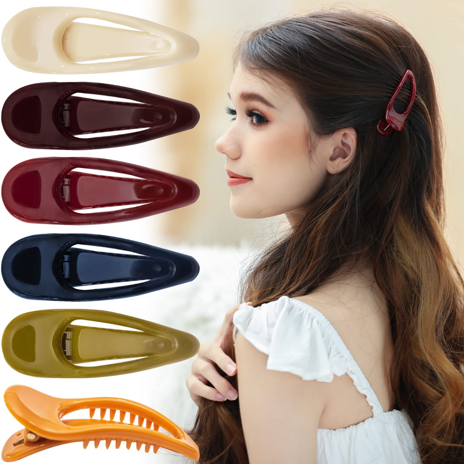 RC ROCHE 6 Pcs Small Flat Flip Hair Claw Clips for Women Alligator Duckbill Thick Hair Styling Barrette Strong Side Slide Jaw Plastic No Slip, Small Classic Multicolor