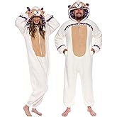 Funziez! Slim Fit Sherpa Adult Onesie - Animal Halloween Costume - Plush One Piece Cosplay Suit for Women and Men
