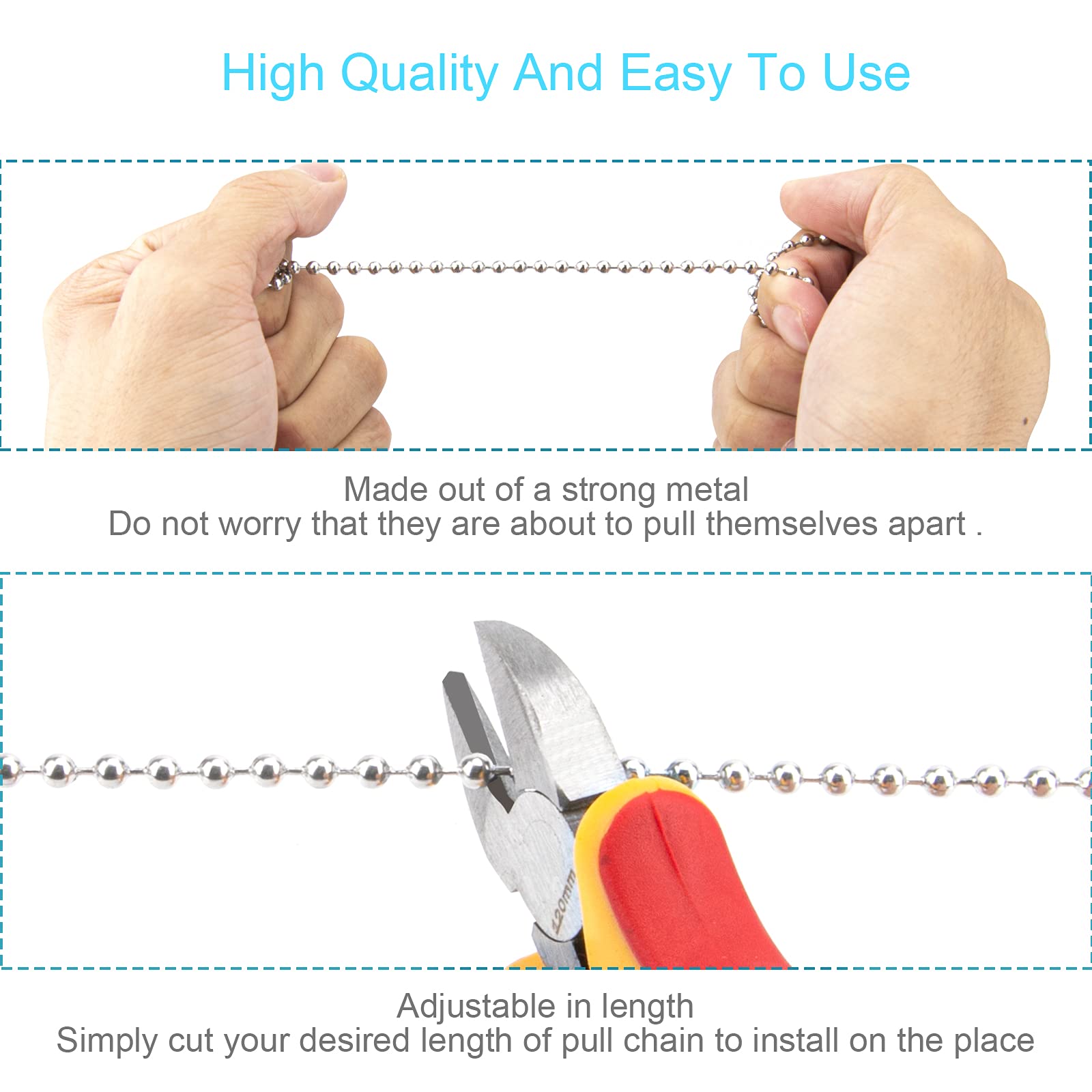 2PCS Ceiling Fan Pull Chains, Premium Fan Pull Chain with 20-inches Extension Chains