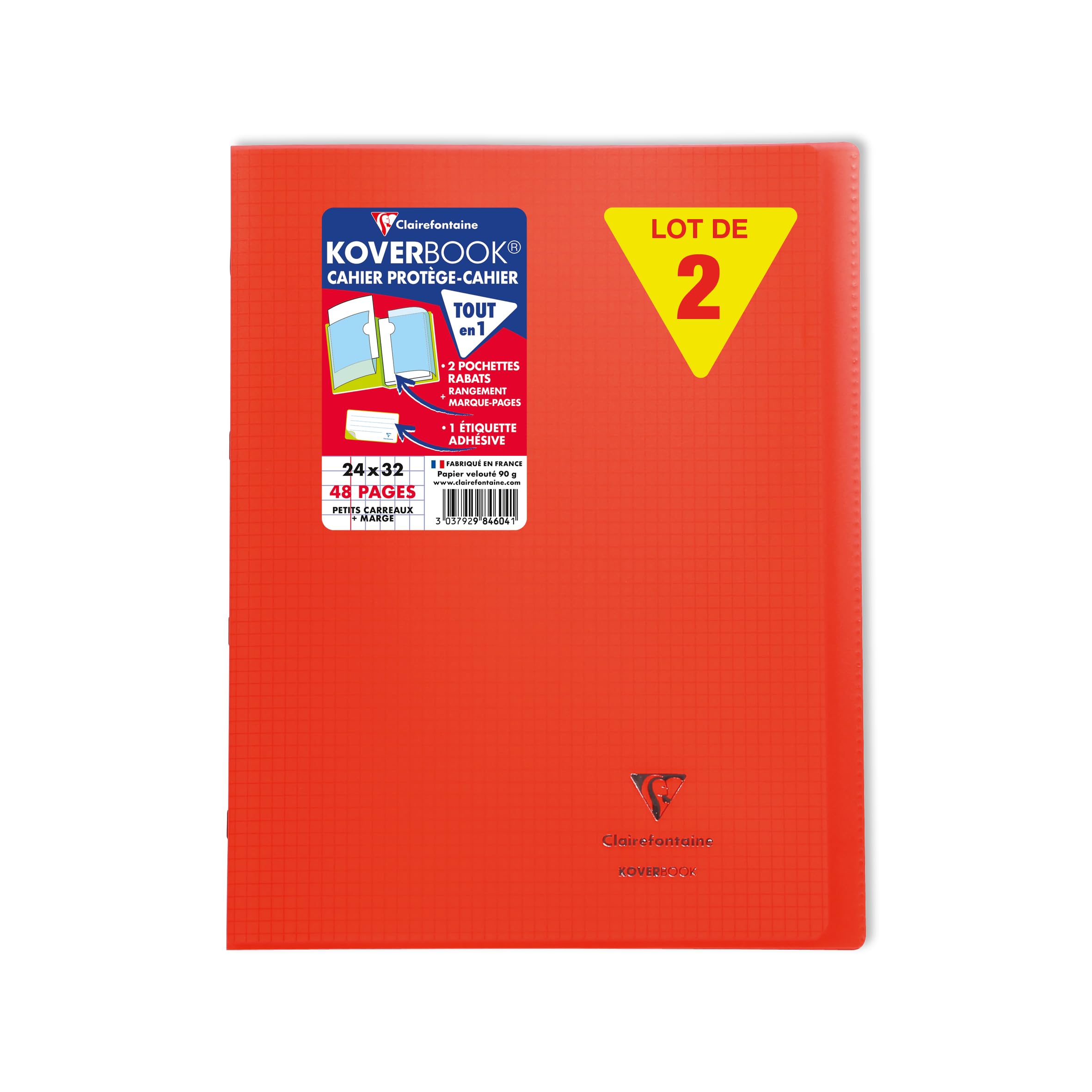 Clairefontaine 984604C - One Set of 10 Red Koverbook Stapled Notebooks - 24x32 cm - 48 Small Square Pages with Margin - White Paper 90 g - Polypro Cover