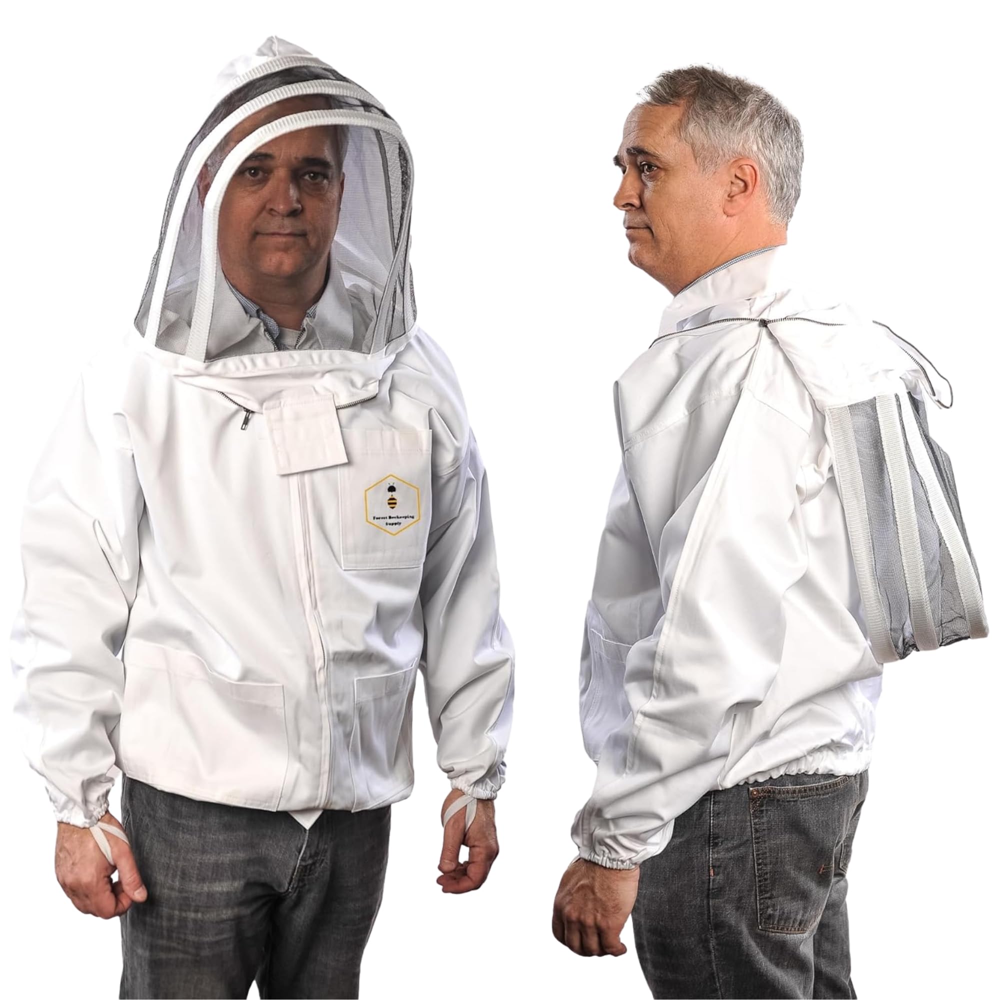 FOREST BEEKEEPING SUPPLY Jacket With Fencing Veil Hood, Professional Premium Beekeeper Jackets (Large)