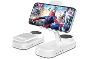 HERFAIR Phone Stand with Speaker HD Surround Sound Bluetooth Speaker Adjustable Phone Holder Desktop Tech Gadgets for Women Men Birthday Valentine Present Idea Outdoor Wireless Speaker - White