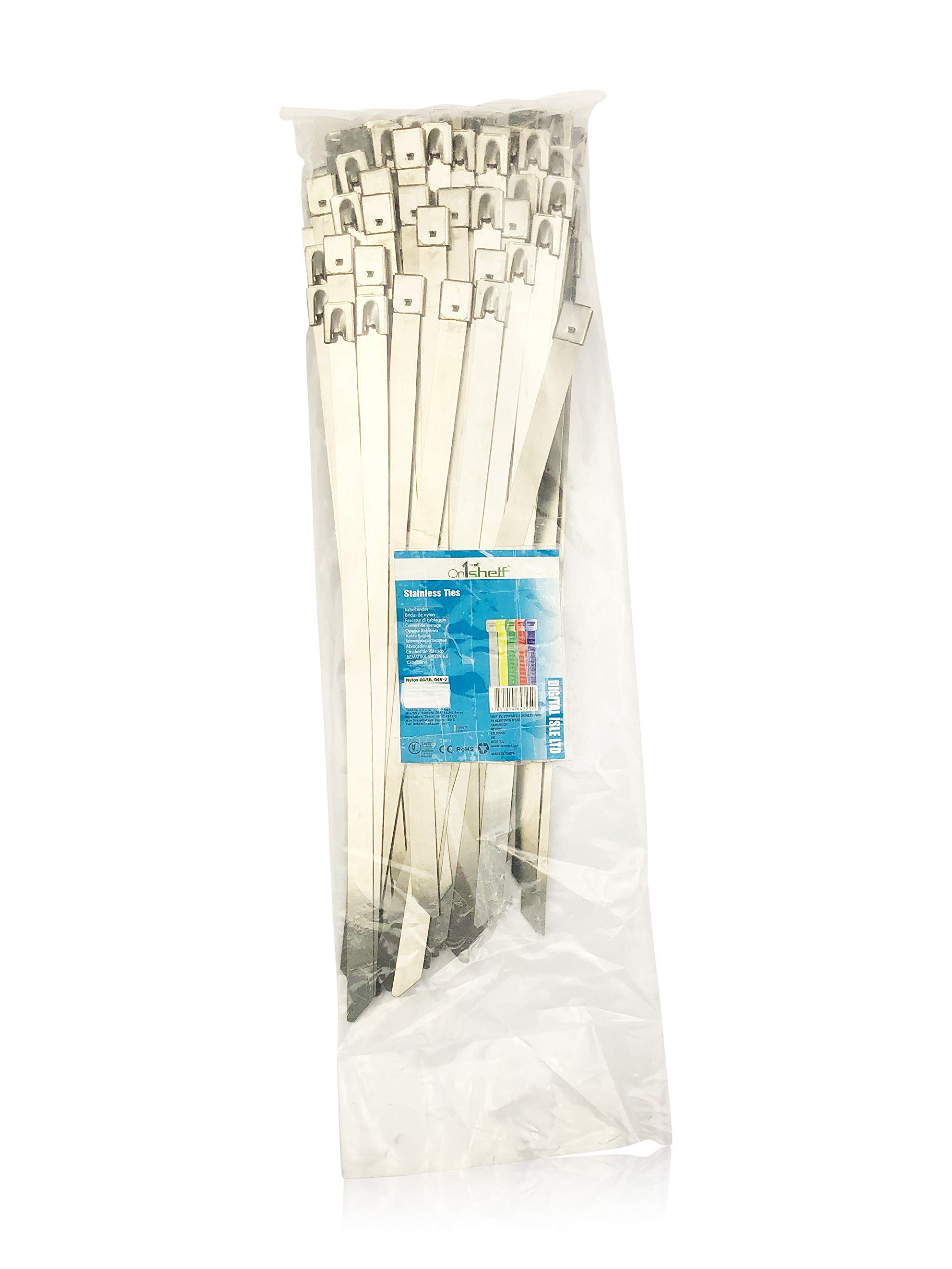 100 Pack of Stainless Steel Cable Ties - Marine Grade Metal by On1shelf (12.0mmx300mm)