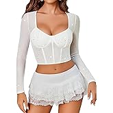 Avidlove Womens Tops Casual Mesh Long Sleeve Square Neck Top Work Clothes for Women 2025 Club Outfits (White,Small)