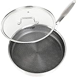 Cainfy Stainless Steel Frying Pan with Lid 11 Inch - Tri-ply Stainless Steel Healthy Skillets - Honeycomb Heavy Duty Nonstick