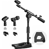 CAHAYA Mic Stand Desk Adjustable Metal Boom Arm Desktop Microphone Mount | Weighted Base A-Frame Table Mic Holder 2 Mic Clips 3/8" to 5/8" Screw Adapter for Singing Stage Performance Studio Recording