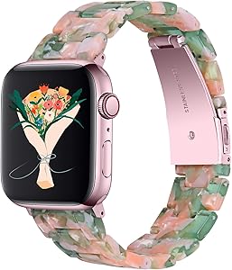 Apple Watch Bands,Fashion Resin iWatch Bands Bracelet Compatible with Stainless Steel Buckle for 40mm 38mm 44mm 42mm Apple Watch Series 6 / SE / 5/4, Series 3 2 1 (Pink Green, 38mm/40mm)