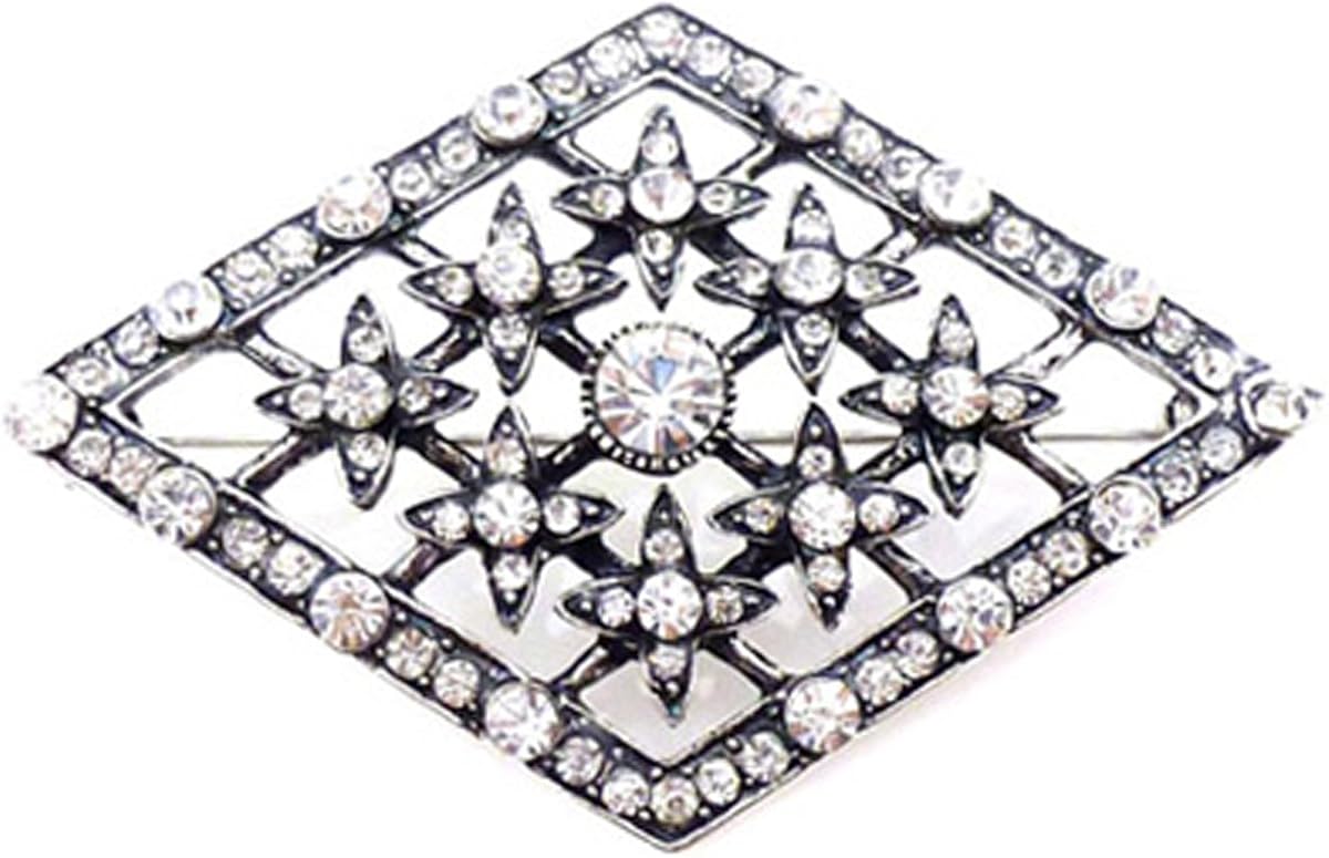 Brooches Store Vintage Style Diamond Shaped Crystal and Antique Silver