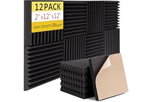 Janeyema 12 Pack Acoustic Foam Panels Fast Expand 12X12X2 Inches Self-Adhesive Sound Canceling Padding 3D Sound Absorbing Treatment Foam Noise & Echo Reduction for Home Studios Gaming Black