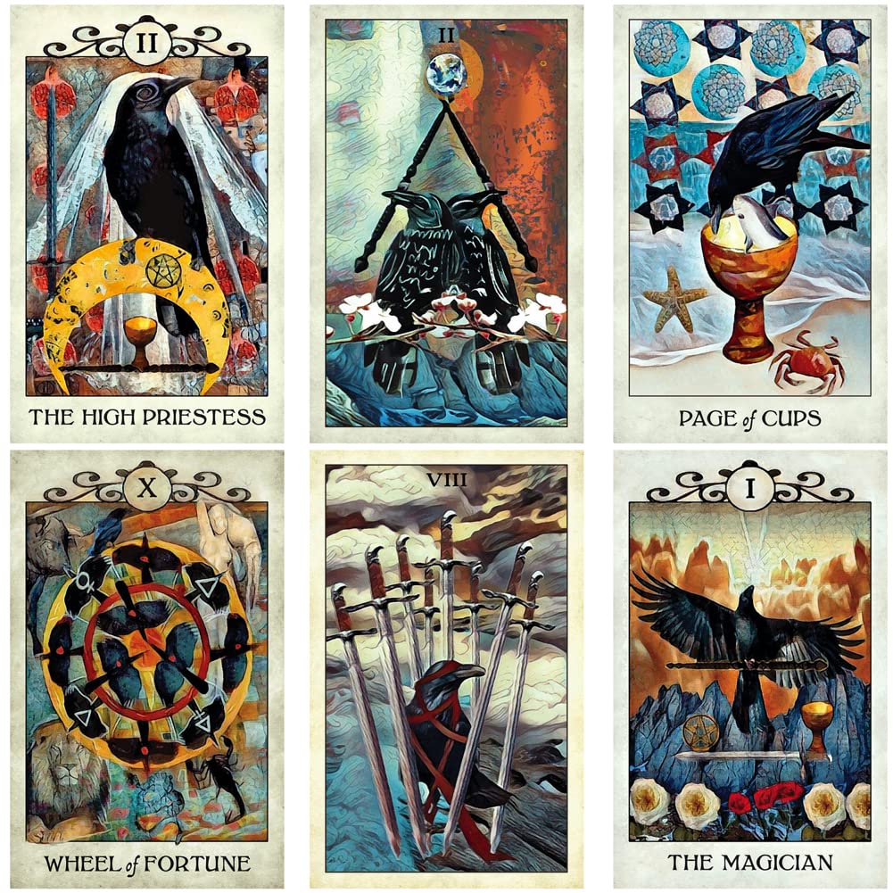 Crow Tarot Deck for Beginners or Experienced Readers - Tarot Gift Set Includes Instructions, Black Tarot Card Bag, Amethyst and Journal with Pen