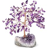 MASGEMES Handmade Chakra Gemstone Crystal Tree of Life,Natural Amethyst with Amethyst Cluster Base,Bonsai Feng Shui Decor Money Tree,Healing Crystals Positive Energy Gift Size 5.5"-6.3"