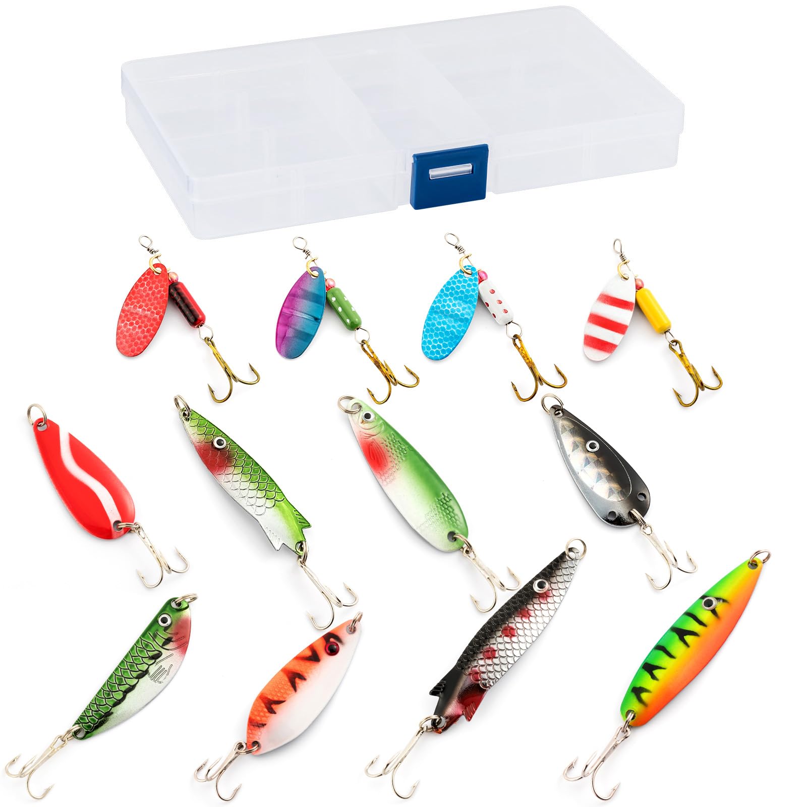 Dr.Fish 12pcs Fishing Lure Kit, Spinnerbait & Metal Spoons, Trout Bass Freshwater