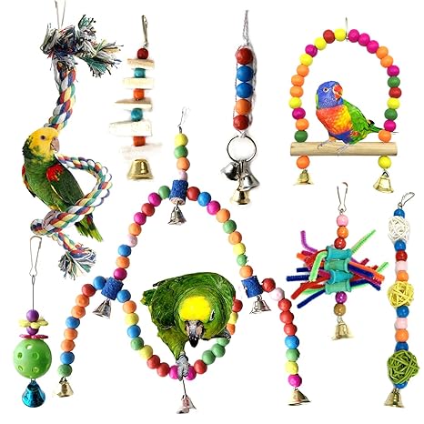 Jouets Pour Oiseaux Pietypet 8 Pièces Balançoires Bois
