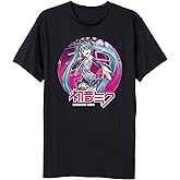 Hatsune Miku Anime Cartoon Circle Frame Black Graphic Tee