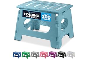 Handy Laundry - Folding Step Stool - Sturdy Enough Collapsible Stool to Support Adults and Safe Enough for Kids - Opens Easy with One Flip - Great for Kitchen, Bathroom or Bedroom (Teal - 9 Inch)