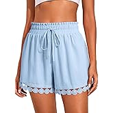 Dokotoo Womens Shorts Summer Casual Loose Elastic Waist Drawstring Lace Boho Beach Cover Up Shorts