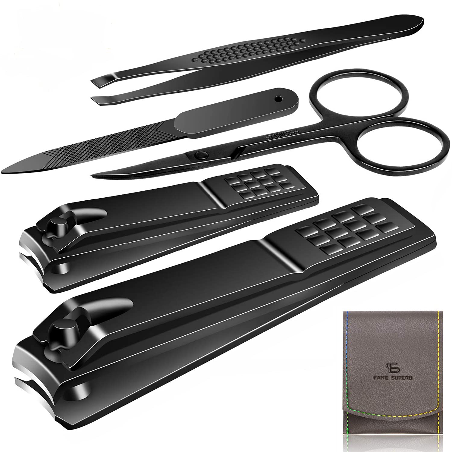 Nail Clippers Set Manicure Pedicure Kit Stainless Steel Nail Cutter Nail File Sharp Nail Scissors and Clipper Fingernails & Toenails Care Grooming Care Tools Kit with Portable Stylish case (5 in 1)