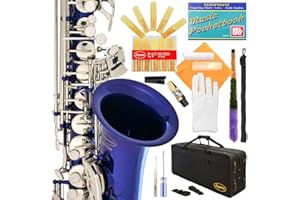 370-BU - Blue/Silver Keys Eb E Flat Alto Saxophone Sax Lazarro+11 Reeds,Music Pocketbook,Case,Care Kit