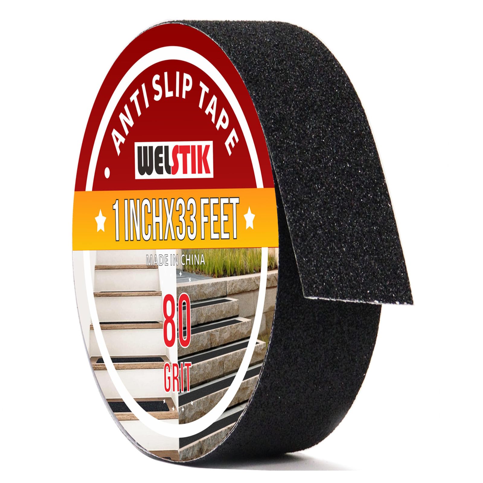 WELSTIK Heavy Duty Anti Slip Tape,Grip Tape,Friction,for Staircase Step Treads,Indoor,Outdoor Black,25mmx10m