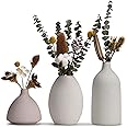 Large Ceramic Vase Set of 3 – Neutral Home Decor Vases for Living Room, Shelf, Mantel – Modern Farmhouse, Rustic, Boho & Scandinavian Style – Tall Vases for Fresh or Dried Flowers